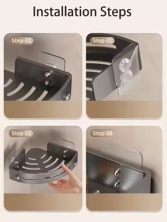 Drill-Free Shower Shelf – Transparent, Minimalist Design for Bathroom Storage