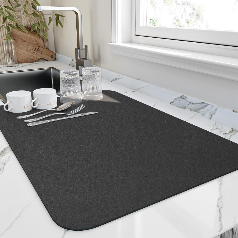 Quick-Drying Dish Mat – Absorbent Diatomaceous Earth, Modern Design for Kitchen Countertops