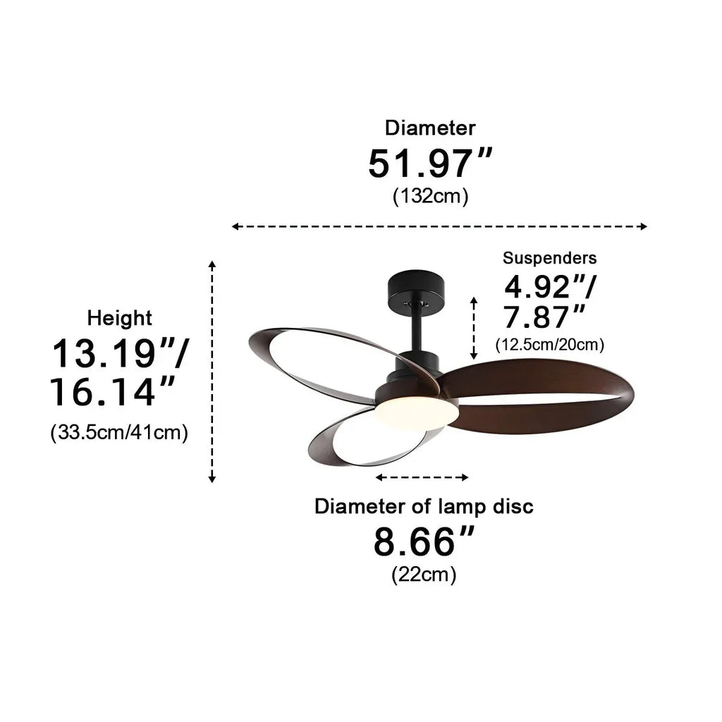 Modern ceiling fan – Wooden blades, dimmable LED lighting for the living room or bedroom