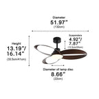 Modern ceiling fan – Wooden blades, dimmable LED lighting for the living room or bedroom